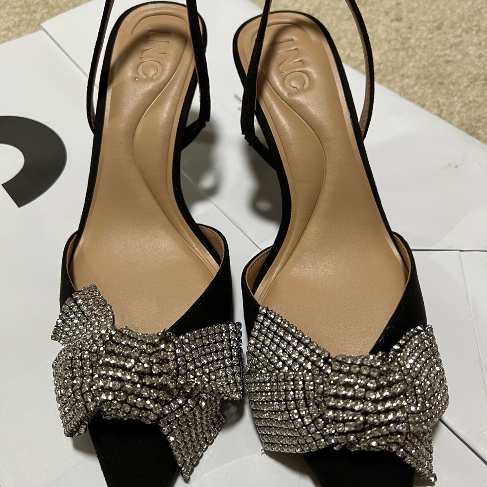 INC International Concepts Black Heels with Sparkling Bow